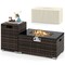 Outdoor 2-in-1 PE Rattan Fire Pit Table Set with Propane Tank Holder Lava Rocks